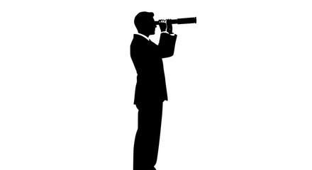 Vector art of a black silhouette of a man with a telescope, , represents vision, exploration, and the pursuit of distant goals, symbolizing ambition