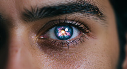 Eye reflecting galaxy cosmic nebula detail