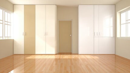 Fototapeta premium order. Minimalist bedroom featuring neutral tones, clean lines, and soft diffused natural ambient light. lifestyle magazines, social media lookbooks, designed for influencer and brand collaborations.