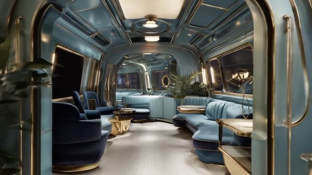 Luxury interior design of futuristic train carriage with seating