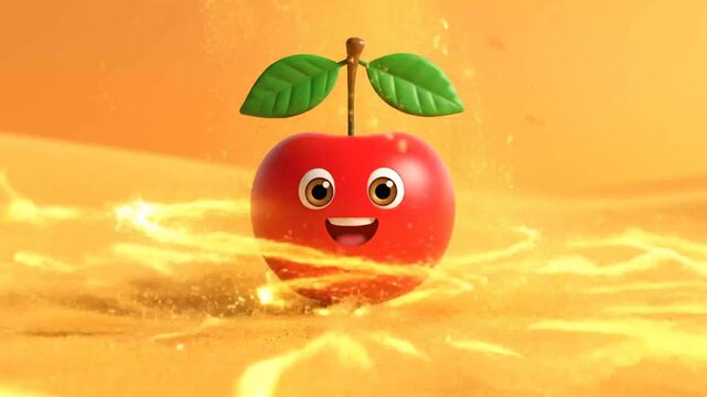 Smiling cartoon apple spinning