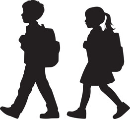 children walking to school with backpack silhouette vector illustration