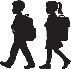 children walking to school with backpack silhouette vector illustration