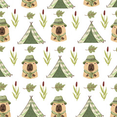 Capybara Camping Seamless Patterns