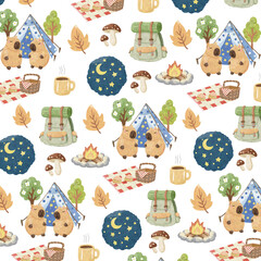 Capybara Camping Seamless Patterns
