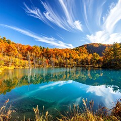 Autumnal lake with vibrant colors
