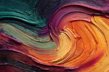 Obraz premium Vibrant swirls of paint create a dynamic abstract composition in warm and cool tones.