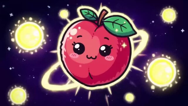 Cute cartoon apple in space