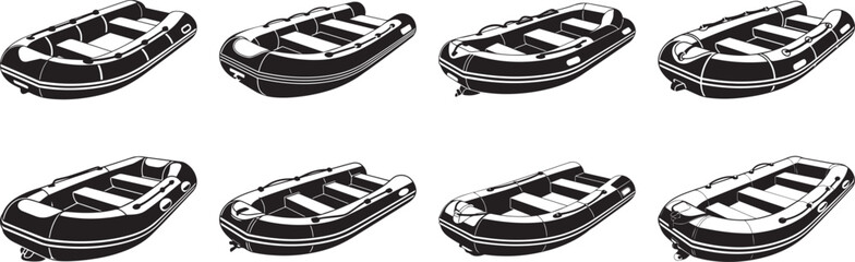 Naklejka premium A set of inflatable boat silhouette vector illustration