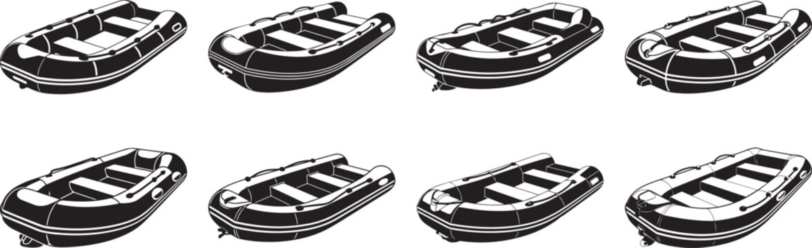 A set of inflatable boat silhouette vector illustration