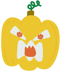 Yellow pumpkin with scary face, jack-o&rsquo;-lantern cartoon clipart.