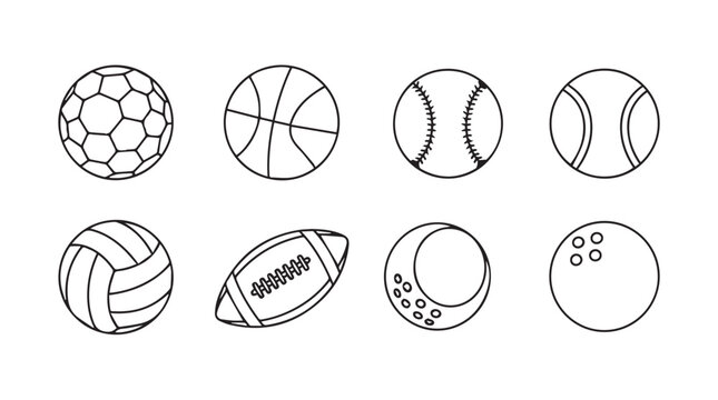 Collection of hand drawn sports balls icons featuring soccer basketball baseball tennis volleyball football golf vector