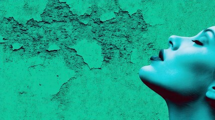 Artistic teal portrait of woman with textured background