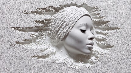 Sculptural face emerging textured wall