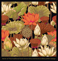 Thai Warm Tone Lotus Seamless Pattern