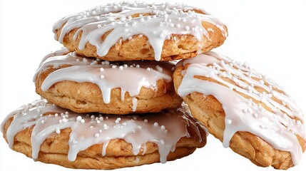 Sweet glazed cookies stacked on white background