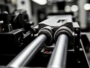 Naklejka premium offset press, point between blanket cylinder and impression cylinder on a high-speed offset press, industrial precision machinery for professional print shops.