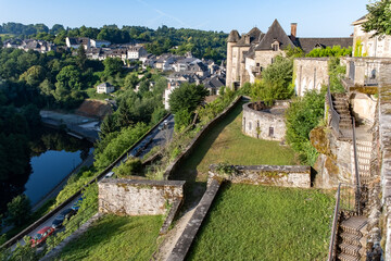 Walking in Uzerche, historical fortified royal patronage medieval town in Correse department, Nouvelle-Aquitaine, France, old houses and narrow streets