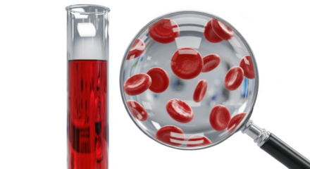 Magnified red blood cells in test tube medical science research healthcare diagnostics