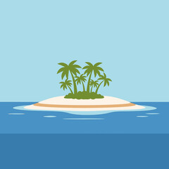 Illustration of a small island with palm trees in the ocean.