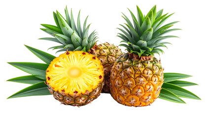 A fresh, ripe, and sweet tropical fruit, a pineapple, isolated on a white background