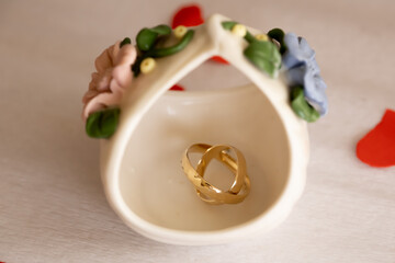 Artistic Wedding Rings Still Life &ndash; Faience Wedding Anniversary