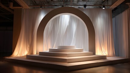 Elegant Event Backdrop, Fabric Curtains, Minimal Podium Display