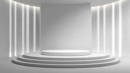 Elegant Gallery Space with Circular Podium and High Windows