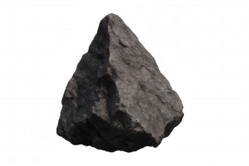 Rough igneous rock boulder with jagged edges, a solid natural element, transparent background