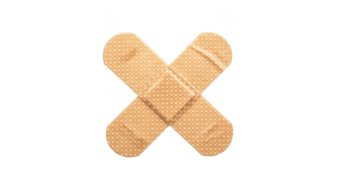 Two adhesive bandages crossed symbolizing care protection first aid and healing supplies