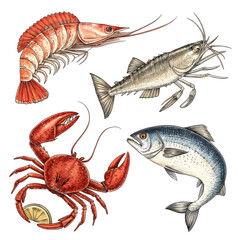 seafood sketches set