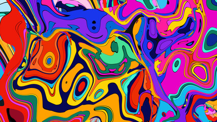 Psychedelic Fluid Rainbow Background with Vibrant Swirls and Trippy Gradient Colors for EDM and Festival Design