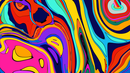 Psychedelic Fluid Rainbow Background with Vibrant Swirls and Trippy Gradient Colors for EDM and Festival Design