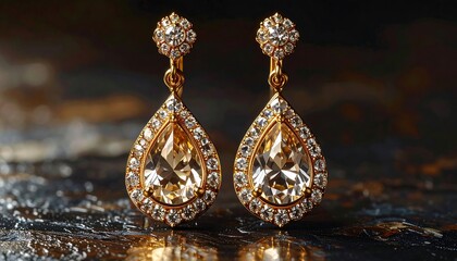 Close-up of gold-toned dangle earrings