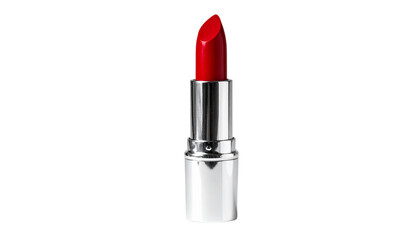 Fototapeta premium Red lipstick in a cosmetic tube on a white background for beauty and glamour makeup