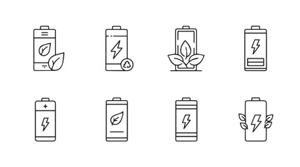Eco friendly battery icons set green energy renewable power symbol collection vector