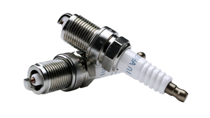 Two automotive spark plugs isolated on transparent background