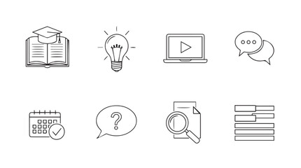 Collection of doodle icons representing education business and communication concepts simple hand drawn art vector