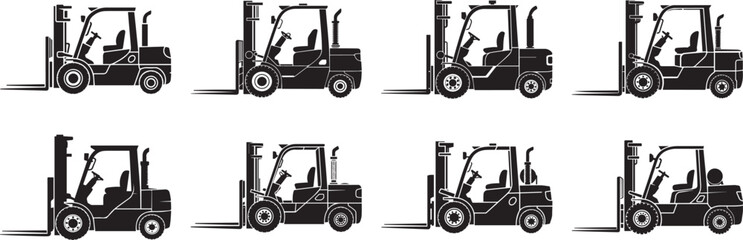 A set of  forklift designs silhouette vector illustration