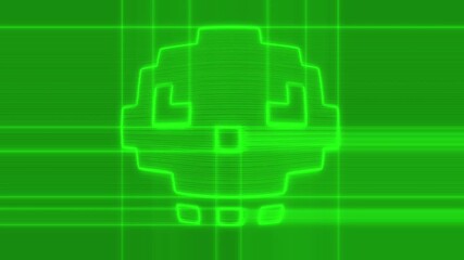 Pixelated human skull symbol glowing with distortions and glitch effects - Powered by Adobe