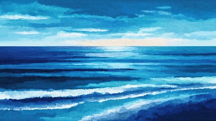 Fototapeta premium Abstract coastal scene with blue sky and sea concept. A serene ocean view with gentle waves and a tranquil sky.
