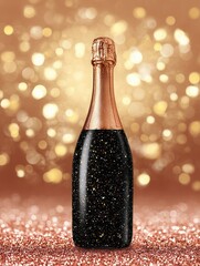 Sparkling elegance: champagne bottle with golden bokeh background