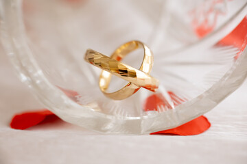 Gold Wedding Rings on Crystal Background &ndash; First Wedding Anniversary