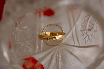Gold Wedding Rings with Crystal Texture and Soft Reflections