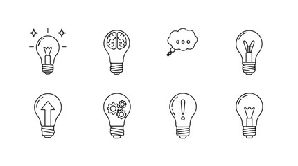 Creative light bulb icons representing ideas inspiration innovation and problem solving in a sketch style vector © Marzina Begum