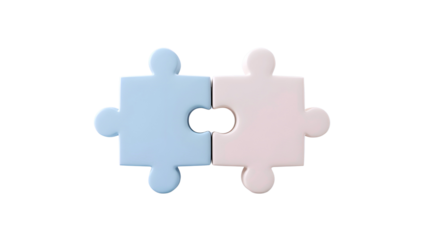 Two puzzle pieces connecting together isolated on transparent background
