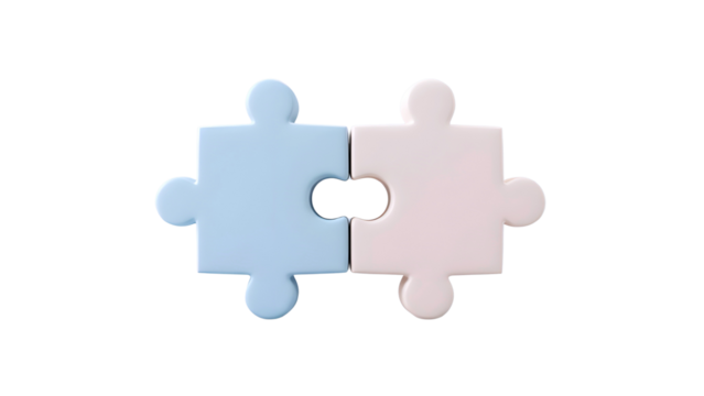 Two puzzle pieces connecting together isolated on transparent background