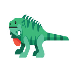 A stylized illustration of a green iguana, depicted in a flat, cartoon-like style, with a red dewlap.