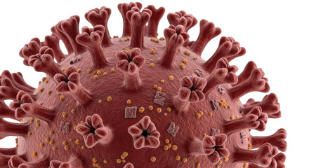 Detailed 3d rendering of coronavirus particle with spikes microscopic view