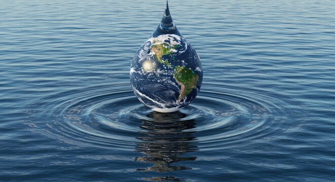 Stunning earth globe in a water drop creating ripples conveys environmental awareness, making it perfect for campaigns about sustainability and conservation